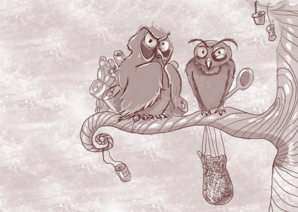 Imaginary squawk birds illustrating a story about Sergeant Sid from the series funny kids stories from Ireland