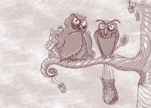 Imaginary squawk birds illustrating children's stories