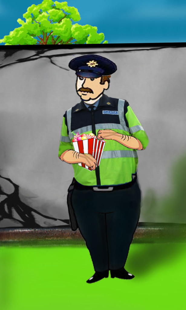 cartoon policeman illustrating a story about Sergeant Sid from the series funny kids stories from Ireland