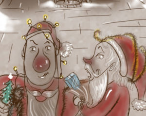 drawing of Santa and Rudolph illustrating a Christmas story for kids